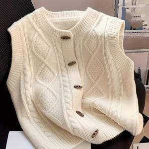 TEMU 여성용 빈티지 카디건 스웨터 - 민소매 레이어드 재킷, 라운드넥, 화이트 케이블 디자인, 봄/가을용 부드럽고 따뜻한 소재, 캐주얼 & 포멀 룩, 레이어링에 완벽한 다용도 아우터 (손세탁 가능) - 여성용 코지 스웨터, 레트로 민소매 베스트, 버튼 프론트 클로저, 솔리드 컬러, 릴랙스드 핏, 캐주얼 복장에 완벽, 여성용 상의와 블라우스|민소매