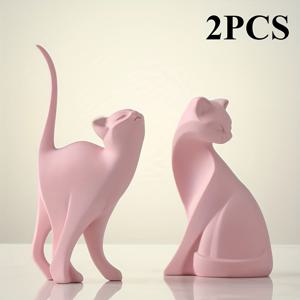 TEMU 2개의 핑크 매혹적인 고양이 조각상, 북유럽 스타일 귀여운 고양이 장식, 가구 장식, 간단한 방 데스크탑 장식, 레진 소재, 거실/공부방/침실에 적합, 전원 필요 없음, 파티 용품