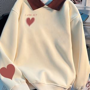 TEMU 여아용 셔츠 - 긴팔 니트 스웨터 탑, 베이지 & 브라운 액센트, 루즈핏 일상 및 정장용 - 학교, 파티, 가족 모임 - 쉬운 관리 아동복, 장난스러운 디자인, 편안한 소재, 캐주얼 풀오버, 스타일리시 키즈