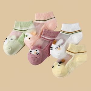 TEMU 5 쌍 어린이 만화 무릎 길이 양말, 통기성 메쉬 폴리에스터 90% 스판덱스 10%, 손 세탁만, 봄/여름 패션 섬 양말