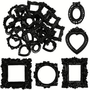 TEMU 미니어처 빈티지 블랙 스퀘어 레진 사진액자 - 벽걸이형 가로형 액자, 네일아트, 주얼리 디스플레이, 사진용 - 컴팩트 레트로 액자, 홈 데코 & 소형 사진 전시용