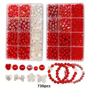 TEMU 730개/400개/330개/세트 빨간 귀여운 다양한 보석 보석 만들기 키트 아크릴 미학 보석 팔찌 만들기 꽃 나비 보석 대량 목걸이 DIY 휴대폰 체인, 데이 선물