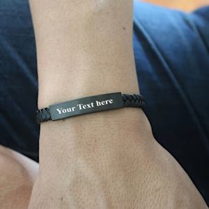 TEMU 1개 맞춤 각인 남성용 꼬임 가죽 팔찌 - 커스텀 이름/텍스트/메시지, 각인용 플레이트가 있는 직조 가죽 스트랩, 내구성 & 편안한 착용감, 결혼식, 기념일, 선물용 - 그를 위한 럭셔리