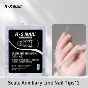 TEMU 240pcs QINGNENGLIANG 스케일 보조 라인 네일 팁, 풀 & 하프 커버 롱 스퀘어 형태, 매트 핏, 투명, 컷-투-셰이프 네일 익스텐션