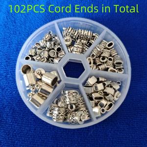 TEMU 102개 빈티지 실버 골드 메탈 가죽 코드 엔드 캡, 주얼리 제작용 - 내구성 좋은 아연 합금, 기하학적 패턴, 보관 상자, 발렌타인데이, 선물 포장에 적합, 주얼리 제작 용품|빈티지 스타일 코드|내구성 좋은 아연 합금 코드