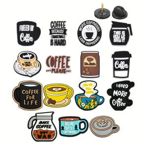 TEMU 15개/세트, 플라스틱, 블랙 오렌지 블루 커피컵 커피빈 스푼 코스터 시리즈 패턴 핀, 백팩 칼라 수제 장식 액세서리용, 수제 공예품,백팩 장식,커피 테마,재미있는 디자인,플라스틱 코스터,테마 액세서리,수집 가능한 아이템,DIY 취미 애호가들,패션 장식가