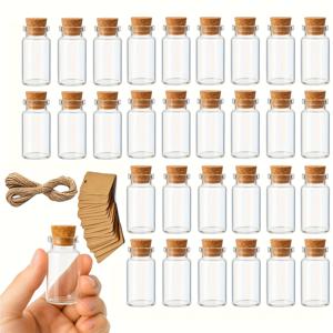 TEMU 스토퍼, 라벨, 끈, 깔때기와 함께 완벽한 미니어처 유리 용기 30개 세트. 웨딩 선물, 장식, 공예 활동에 적합하며 투명 유리 재질로 제작되었습니다.