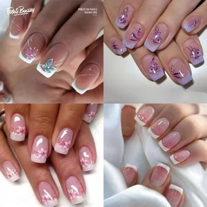 TEMU 4종 (96개) 숏 프렌치 패턴 프레스온 네일 4스타일 4컬러 데일리 웨어용, 일상용 네일 액세서리,짧은 손톱,장식용 프레스온,프렌치 스타일 네일,사각 팁 네일,원활한 적용,내구성 있는 프레스 온,패션 엔,바쁜 전문가들|네일팁