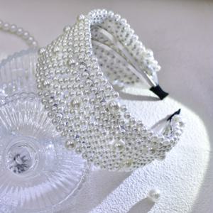 TEMU 우아한 와이드 화이트 헤어밴드 - 레진 비즈 헤어 액세서리, 웨딩·결혼식·생일파티·특별 행사용 파티 액세서리 | 반짝이는 머리 장식, 브라이덜 헤어 액세서리