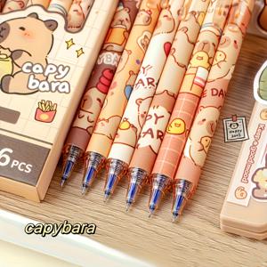 TEMU 6pcs 6pcs 세트 푸시 버튼 지우개 펜 귀여운 쉬운 지문 중립 펜, 귀여운 주제 지우개 플라스틱 펜 - 빠른 건조, 가벼우며 리트렉터블 볼펜