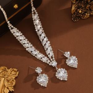 TEMU 핸드메이드 주얼리 액세서리 1쌍 귀걸이 1개 목걸이 우아한 주얼리 세트 실버 도금 반짝임 장식 파티, 볼, 웨딩, 선물용, 우아한 선물 세트,특별 이벤트 주얼리,하트 모양 주얼리,화려한 액세서리,고급 주얼리 세트,고품질 도금, 주얼리,럭셔리 주얼리 콤보,신부 주얼리,여성 패션