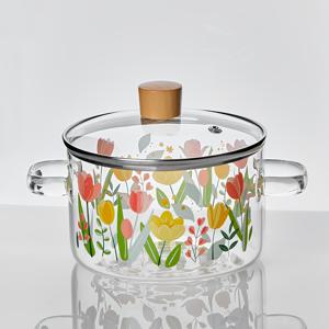 TEMU 1pc 54oz 터메릭 패턴 유리 조리용 냄비, 좋은 열 저항성, 투명한 색상으로 꽃무늬 디자인, 국, 우유, 파스타에 이상적, 스토브 및 오븐 안전, 냄새 없는, 필수 주방 아이템, 파스타 조리용