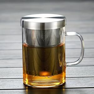 TEMU 500ml/17.6oz 유리 차 머그컵 스테인리스 인퓨저 및 뚜껑 포함 - 재사용 가능, 손세척 전용, 아이스 커피, 주스, 우유, 차에 완벽함 - 사계절 음료 용기