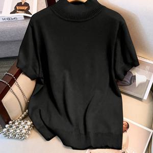 TEMU 플러스 사이즈 - 플러스 사이즈 - 플러스 사이즈 - 여성용 우아한 블랙 하이넥 반팔 탑 - 부드럽고 신축성 있는 원단, 캐주얼 및 정장용으로 다용도, 봄/여름에 완벽, 사계절 편안함, 다용도 패션 | 하이넥 탑 | 건축, 여성용 상의와 블라우스