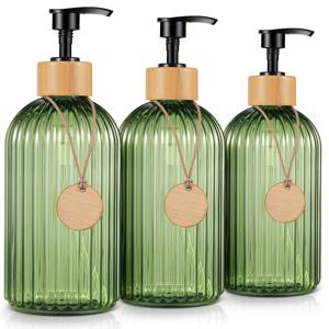 TEMU 3개 세트 GAONLY 16.9oz 충전식 샴푸 및 컨디셔너 디스펜서 병, 플라스틱, 투명 녹색, 금색 펌프 또는 바마부 펌프, 방수 라벨, 독립형, 비전기, 바디 워시용