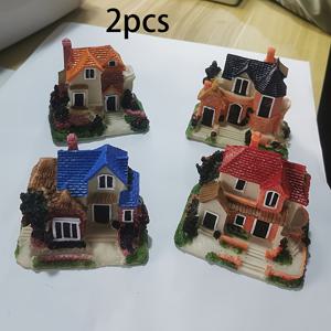 TEMU 2pcs 현대적인 수지 집 모델, 모스 지형과 함께 - 컬러풀한 미니어처 건축물 인형, 데이 장식, 테이블탑 디스플레이, 전원 필요 없음, 집 장식