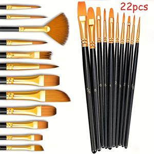 TEMU 22개 전문 아티스트용 블랙 페인트 브러쉬 세트 - 나일론 브리슬 브러쉬 - 수채화, 유화 및 아크릴 페인팅에 적합 - 예술가, 학생 및 공예 애호가를 위한 이상적인 선물 - 할로윈, 크리스마스 및 추수감사절에 완벽함