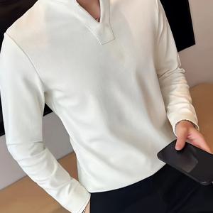 TEMU 남성용 캐주얼 솔리드 컬러 와플 패턴 소형 V넥 레귤러 롱 소프트 통기성 긴팔 티셔츠 여행 및 엔터테인먼트용