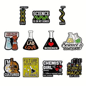 TEMU 11pcs OPPRYN I LOVE SCIENCE 브로치 세트 - 창의적인 과학 배지, 옷, 배낭 액세서리, 작은 선물 아이디어, 과학 애호가 선물 | 재미있는 과학 디자인 | 내구성 있는 합금