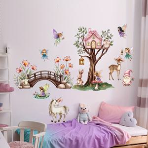 TEMU 숲 유니콘과 요정 벽 스티커, 자체 접착 PVC, 현대 스타일, 분리 가능, 침실, 공부실, 거실, 소년실, 소녀실, 유니콘 방 장식
