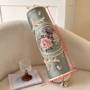 TEMU 럭셔리 플로럴 자카드 캔디 베개 커버 - 현대 스타일, 지퍼, 기계 세탁 가능, 폴리에스터, 거실 장식용 우아한 핑크 & 베이지 디자인, 장식 베개