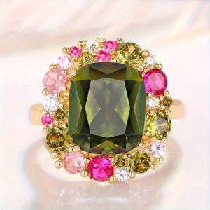 TEMU 핑크와 퍼플 보석이 장식된 빈티지 스타일의 고급 그린 합성 지르코니아 기념일 반지 - 우아한 금도금 밴드, 데이, 연회 행사, 파티 밤 및 여성용 기념일 축하 주얼리 완벽
