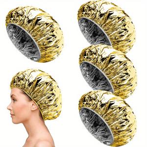 TEMU 4pcs 재사용 가능한 알루미늄 포일 딥 트리트먼트 캡 - 모든 머리 타입에 적합, 컬러링 및 스타일링에 완벽 - 살롱 품질, 알코올 없음, 비직물 재료, 컬을 강화, 세련된 머리 관리 필수품|전문 머리 관리|내구성 있는 머리 커버