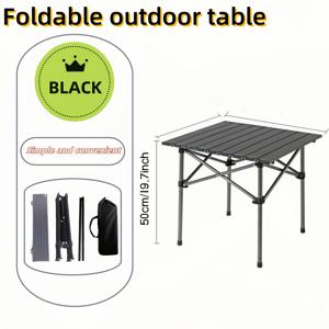 TEMU 휴대용 접이식 캠핑 테이블 및 수납 선반 - 야외 피크닉, 로드 트립, 태일게잉을 위한 컴팩트한 롤업 디자인 - 검정색, 견고한 금속 프레임, 측면 포켓 및 캐리 백 포함, 소품 액세서리 | 스타일 | 편리한 측면 포켓, 캠핑 액세서리
