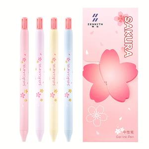 TEMU 4개가 있는 상자에 작은 사과 꽃 클릭 젤 펜 0.5Mm 빠른 건조 고가의 꽃 쓰기 펜 블랙 펜 창의적인 해방 사무실 쓰기 펜 아름다운 상자