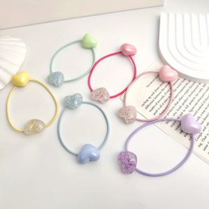 TEMU 6개 하트 모양 비즈 헤어 타이 - 캔디 컬러 시퀸 러브 쉐이프 헤어밴드, 청소년 및 성인용 내구성 있는 아크릴 탄성 고무 밴드, 일상 & 특별한 날을 위한 귀여운 스위트 스타일 포니테일 액세서리