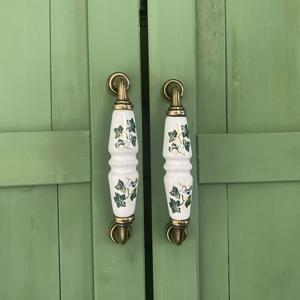 TEMU 중국 세라믹 캐비닛 핸들, 녹색 꽃무늬 - 청동 래커 마감, 러스틱 스타일 캐비넷 문 및 서랍 가구 손잡이