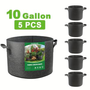 TEMU 5개 내구성 있는 비직물 성장 가방, 접을 수 있는 식물 재배 용기, 꽃, 장미, 히드라엔ジア, 피오니, 감자, 토마토, 완두콩 및 기타 채소 재배를 위한 녹색 장식 테두리