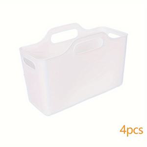 TEMU 손잡이가 달린 흰색 플라스틱 보관 바구니 4개 세트 - 주방, 욕실, 침실, 사무실 및 기숙사용 싱크대 아래 정리함 - 청소 용품, 수건 및 필수품을 위한 쌓을 수 있는 선반 바구니