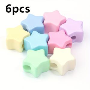 TEMU 6pcs 간단한 마카롱 색상 아크릴 펜트라그램 대형 구멍 비즈, 비즈 및 비즈 종류, DIY 폰 케이스 펜던트, 키체인 랜드, 대학 스타일 팔찌 및 목걸이.