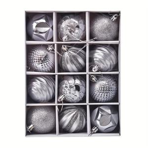 TEMU 12pcs 글램 스타일 크리스마스 장식 세트 - 6cm 레드와 골든 라운드 행잉 장식, 플라스틱, 배터리 필요 없음, 박스 포함으로 쉽게 설정할 수 있는 크리스마스 장식 장식