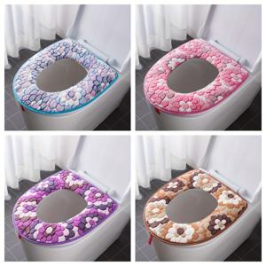 TEMU 1개 플로랄 마이크로화이버 변기 커버 쿠션 - 부드러운 라이트 베이지, 쉬운 착용 및 세탁 가능 비전기식 욕실 액세서리, 블루/핑크/퍼플 색상, 피부 친화적 소재