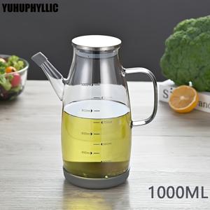 TEMU 유하필릭 스테인리스 뚜껑이 있는 유리 오일 병 1개 - PVC 무함유, 눈금자가 있는 원형 조미료병, 누수 방지 및 미끄럼 방지 기능, 바비큐 및 샐러드 드레싱에 적합