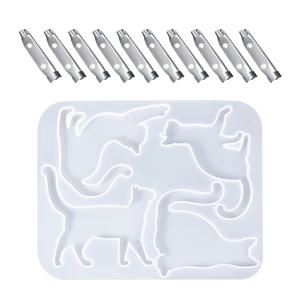 TEMU 꽃무늬가 있는 11개 DIY 레진 고양이 실리콘 몰드 세트 - 헤어 클립, 브로치, 키체인 및 홈 데코용 - 내구성 있는 재사용 가능한 실리콘 주얼리 만들기 & DIY 공예 용품 | 꽃무늬 고양이 디자인 | 레진 실리콘 몰드