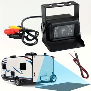 TEMU QueenDer 18-LED 적외선 야간 투시 백업 카메라 720P HD 후방 보조 장치, AV 케이블 및 선바이저 마운트 포함 - 12V/24V 고강도 표면 부착형 RV, 트럭, 캠퍼, 버스, 트레일러 안전 액세서리용 고품질 커넥터