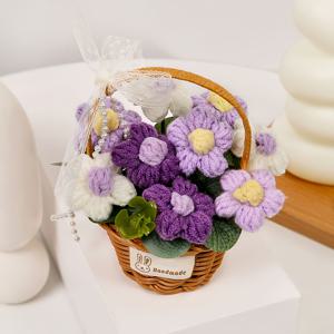 TEMU 1개 수제 코바늘 뜨개질 꽃 | 폴리에스터 데이지 미니 식물 장식, 가정 및 자동차용, 어버이날, 스승의 날, 생일, 결혼식 및 다양한 기념일에 적합