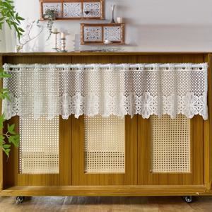 TEMU 1pc 현대적인 화이트 레이스 꽃 홀로우 짧은 커튼 - 세탁 가능한 폴리에스터, 바퀴 포켓 디자인, 주방 및 공부 장식용 클리어 뷰잉, 작은 창 | 장식 창 | 질감