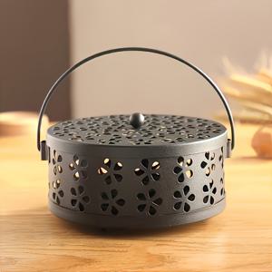 TEMU 빈티지 스타일 금속 모기향 홀더 핸들 포함 - 휴대용 철제 향로, 가정 및 야외 장식용, 1개, 2가지 색상 제공