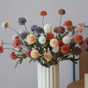 TEMU 9줄기 리얼리스틱 실크 민들레 & 국화 인공 꽃다발 - 베이지, 핑크, 화이트, 브라운, 다크 그레이, 페일 옐로우, 머스터드-옐로우 가정용, 웨딩, 테이블 센터피스, 가을 장식용 인조 식물 (관리 불필요)