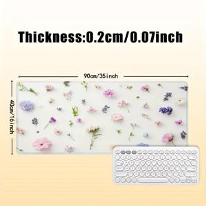 TEMU 여성용으로 설계된 35x16인치 크기의 대형 꽃무늬 게임 데스크 매트 - 미끄럼 방지 고무 베이스, 수선된 가장자리, 내구성 있는 컴퓨터 키보드 및 마우스 패드, 이상적인 사무실 및 게임 액세서리, 사무실 데스크 매트 | 꽃무늬 디자인 | 수선된 가장자리 매트, 데스크 패드