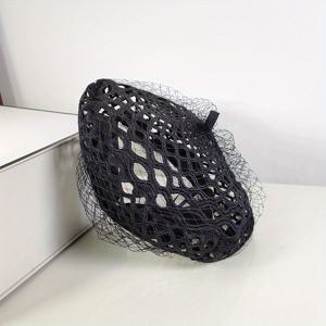 TEMU 여성용 블랙 통기성 메쉬 베레모 - 빈티지 스타일 여름 모자, 조절 가능한 끈으로 닫히는 접이식 디자인, 파티 및 야외 활동용, 싱글사이드 메쉬, 품질 좋은 공예