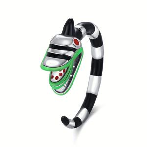 TEMU 1pc 빈티지 스타일 블랙 앤 화이트 뱀 반지 - 우아한 925 실버 플레이트, 합성 자이콘, 일상적인 기회 및 어머니의 날, 생일, 기념일, 결혼식, 모든 계절, 축제 액세서리 | 빈티지 반지 | 세부적인 공예 기술, 뱀 반지