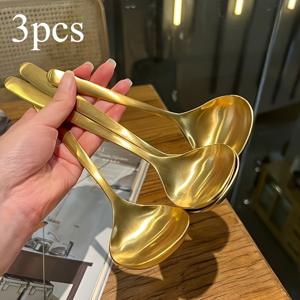 TEMU 3개 금색 스테인리스 스틸 수프 라들 - 내구성 있는 주방 도구, 핫팟 및 샐러드 서빙, 열에 강한 손잡이, 수프 저어주기 및 서빙에 적합, 우아한 주방용품, 내구성 있는 도구