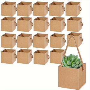 TEMU 10/20개 고품질 크래프트 종이 다육식물 선물 상자 (끈 손잡이 & 감사 꽃무늬 디자인) - 2.4인치 화분용, 결혼식 생일 파티 선물, 혼합 색상 식물 포장, 러스틱 박스 디자인, 자연스러운 외관