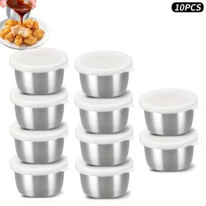 TEMU 10개 스테인리스 소스 컵 용기 밀폐 뚜껑 포함, 디핑 및 서빙용 컵, 8.11oz (10개입)