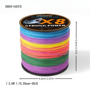 TEMU 8합 브레이드 낚싯줄 - 300/500m 강력한 PE 라인, 장거리 캐스팅에 부드럽고 부드러운 느낌, 생생한 색상 (핑크, 블루, 그린, 옐로우, 오렌지, 레드, 퍼플)